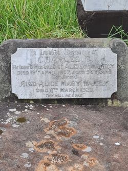 Weathered headstone at South Head Cemetery, Vaucluse, inscribed "In loving memory of Charles F., beloved husband of Alice M. Wakely, died 19th April 1907, aged 56 years. Also Alice Mary Wakely, died 8th March 1923."